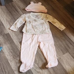 Bear Paw Baby Pink Outfit with Hat 3-6M